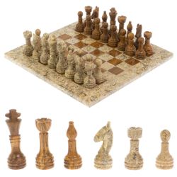 Шахматы из камня &quot;Дебют&quot; оникс, ракушечник доска 25х25 см — 
