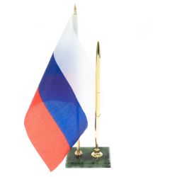 Подставка под ручку с флагом РФ из нефрита 7,5х5х22 см — 
