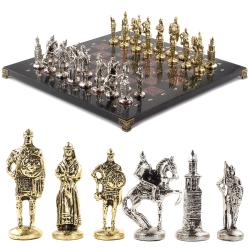 Настольные шахматы &quot;Русь&quot; доска 40х40 см камень лемезит фигуры металлические — 