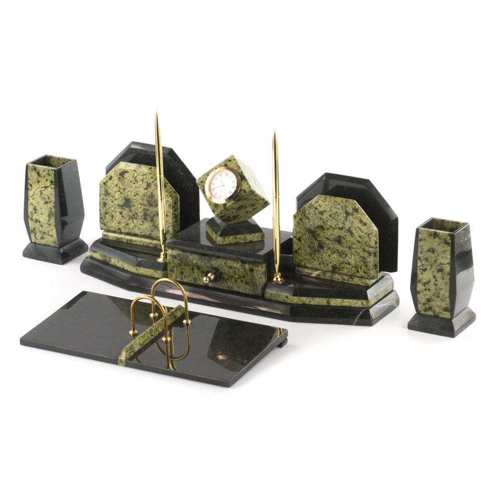 Письменный прибор "Куб" камень змеевик фото 1 — 