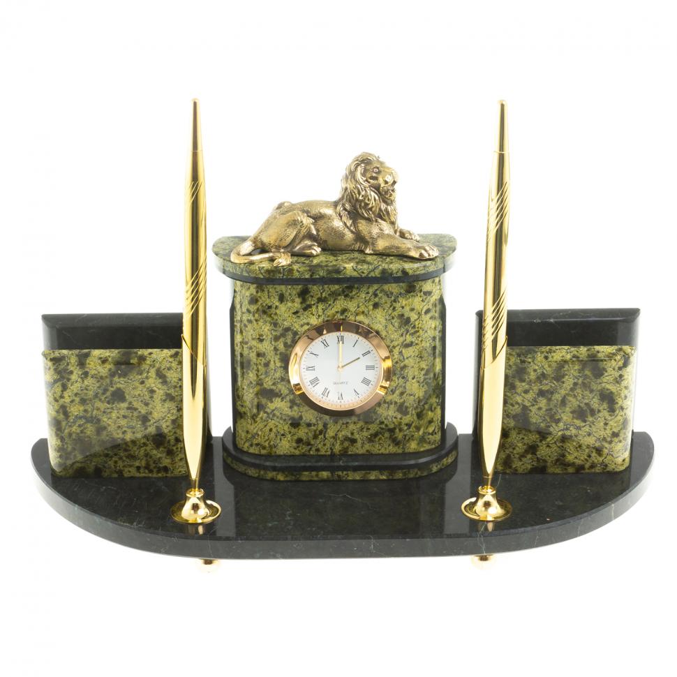 Письменный прибор "Лев" из бронзы и змеевика фото 1 — 