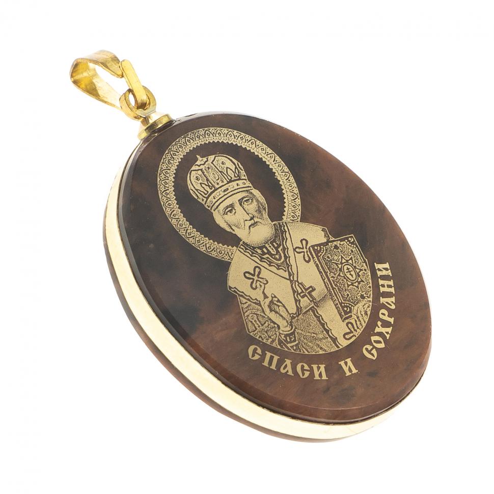 Брелок-кулон оберег «Святой Николай Чудотворец» из обсидиана фото 1 — 