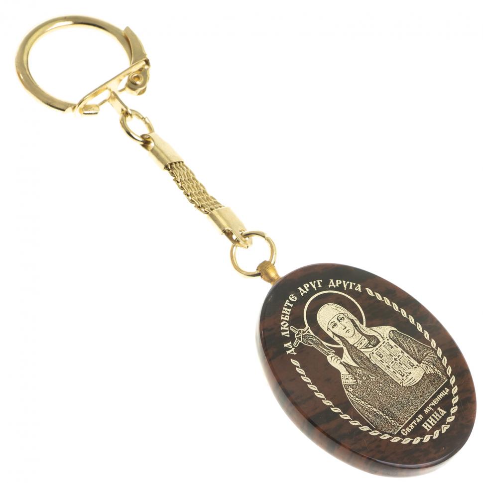 Брелок-оберег с молитвой "Святая Нина" камень обсидиан фото 1 — 