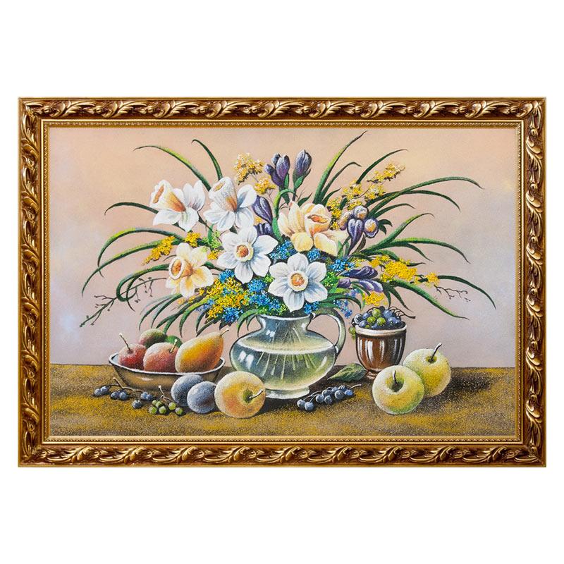 Натюрморт "Нарциссы" багет 46х66 см, каменная крошка фото 1 — 