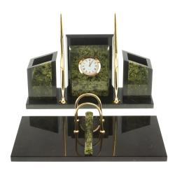 Письменный набор &quot;Канцелярский&quot; с часами камень змеевик — 