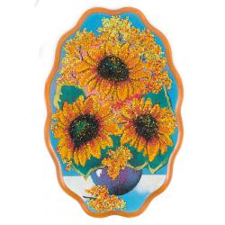 Картина с рисунком из камня &quot;Подсолнухи в вазе&quot; 29х19 см — 