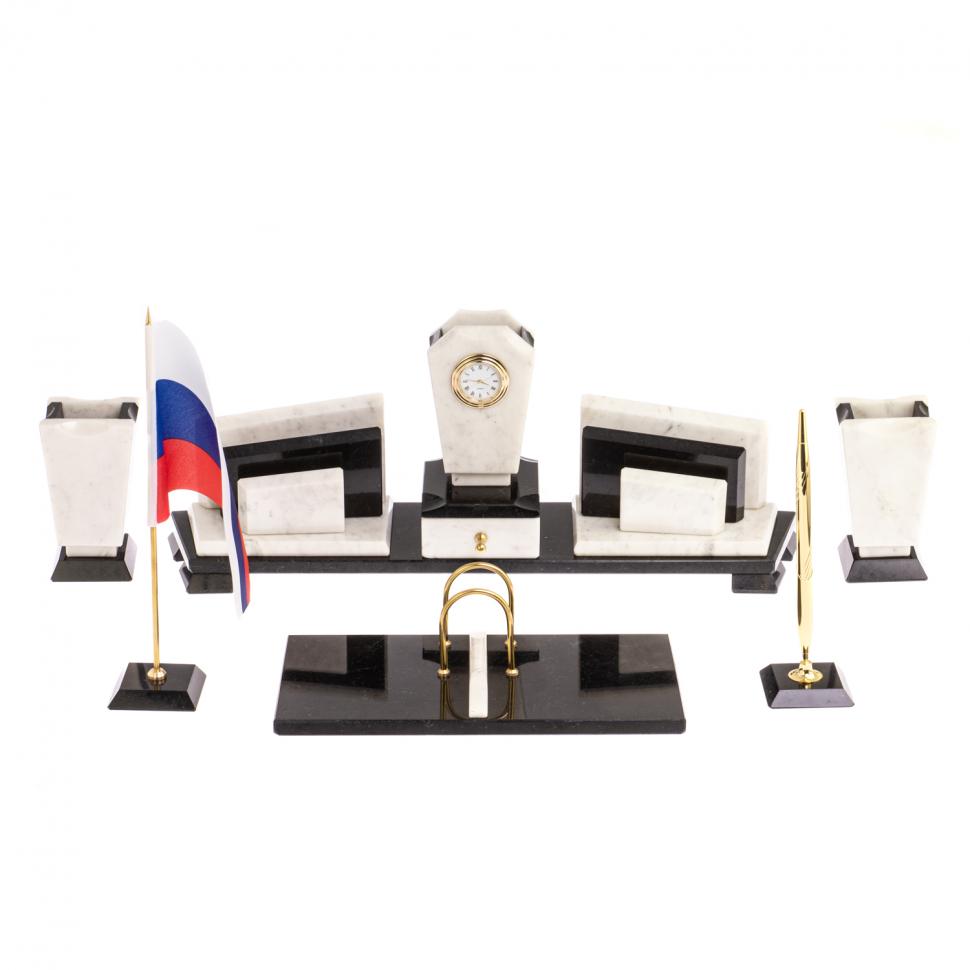 Офисный канцелярский набор "Бюрократ" из белого мрамора фото 1 — 