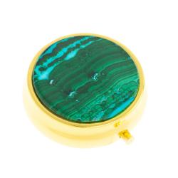 Таблетница на 3 отсека камень малахит с хризоколлой цвет золото — 