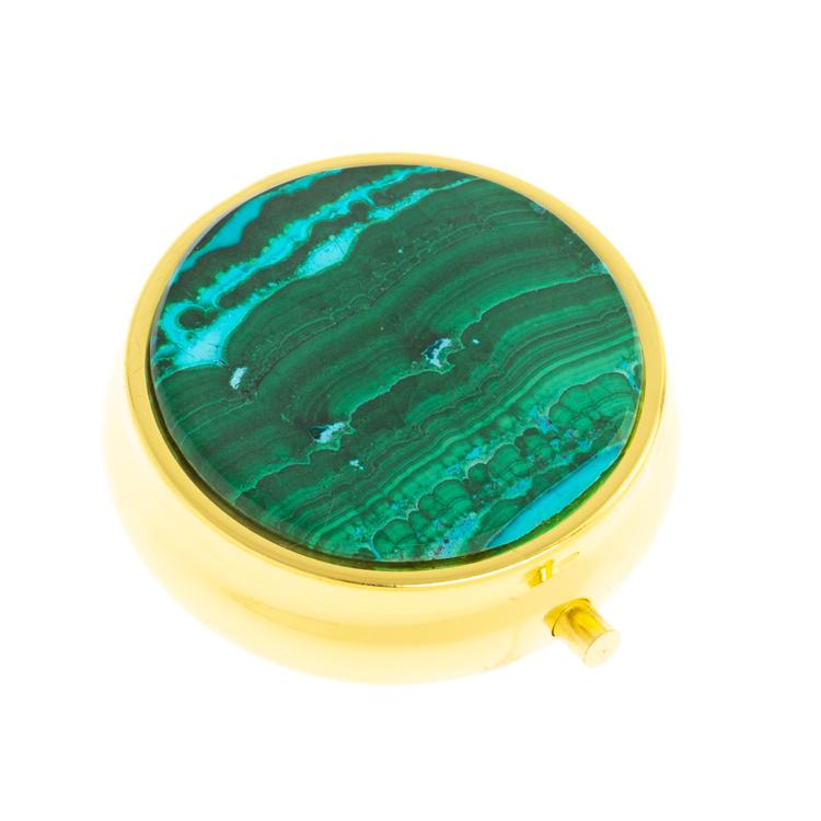 Таблетница на 3 отсека камень малахит с хризоколлой цвет золото фото 1 — 