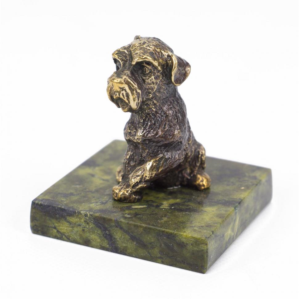 Статуэтка "Собачка средняя №3" из бронзы и змеевика фото 1 — 