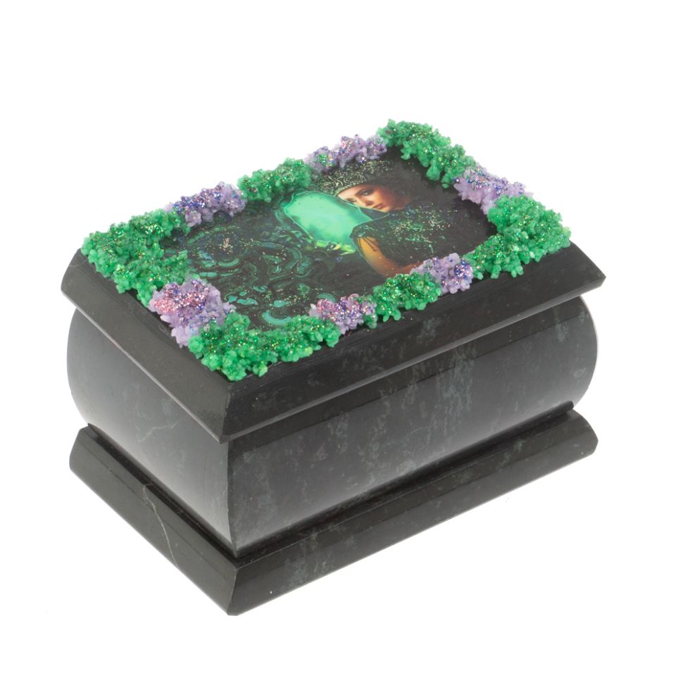 Шкатулка "Хозяйка медной горы" змеевик 10х6,5х6 см фото 1 — 