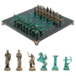 Шахматы &quot;Римские лучники&quot; фигуры бронза / патина 28х28 см из змеевика — 