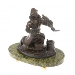 Бронзовая статуэтка &quot;Емеля&quot; на подставке из змеевика — 