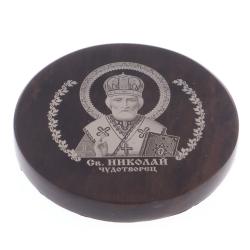 Икона автомобильная &quot;Николай Чудотворец&quot; обсидиан коричневый 47 мм — 