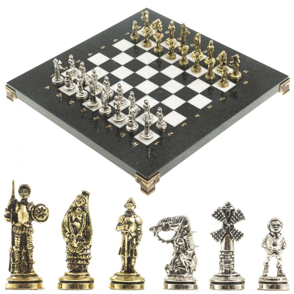 Шахматы "Дон Кихот" доска 28х28 см из камня мрамор фото 1 — 