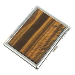 Портсигар на 10 сигарет с зажигалкой камень тигровый глаз — 