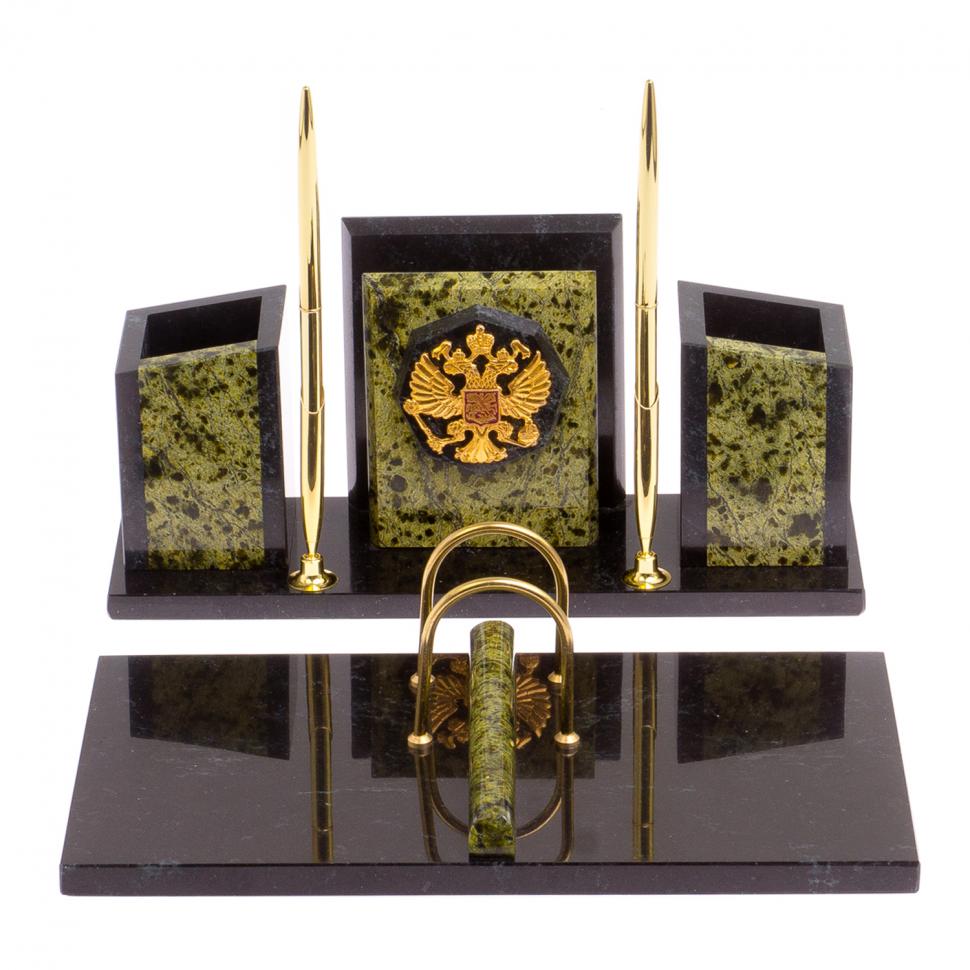 Письменный набор "Канцелярский" с гербом камень змеевик фото 1 — 