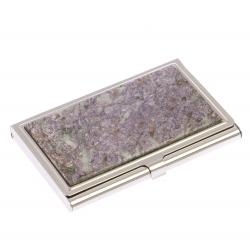 Карманная визитница камень лепидолит цвет серебро — 