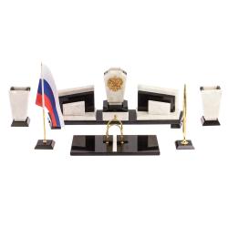 Настольный прибор с гербом РФ &quot;Бюрократ&quot; из мрамора — 