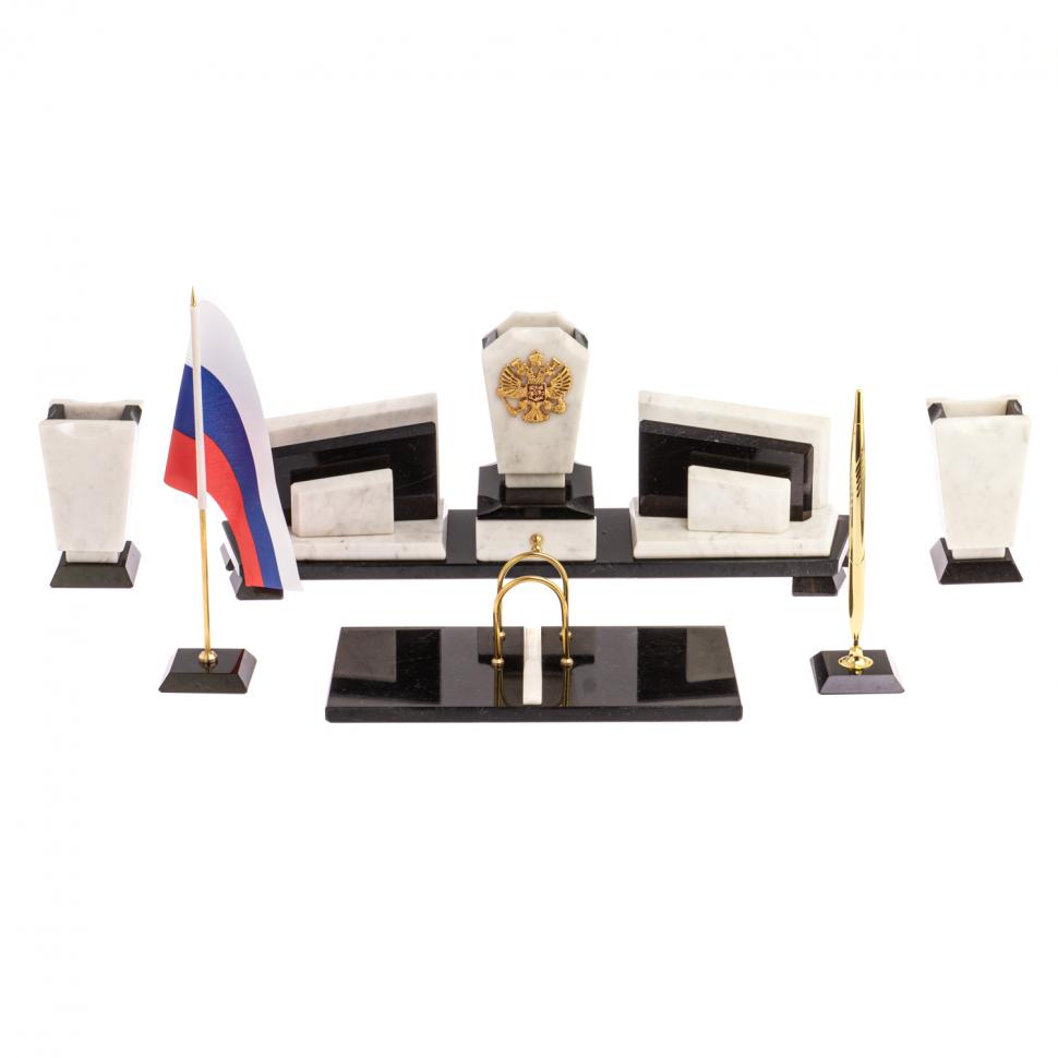 Настольный прибор с гербом РФ "Бюрократ" из мрамора фото 1 — 