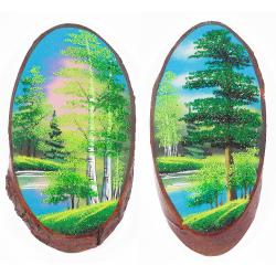 Панно на срезе дерева &quot;Лето&quot; вертикальное 35-40 см каменная крошка — 