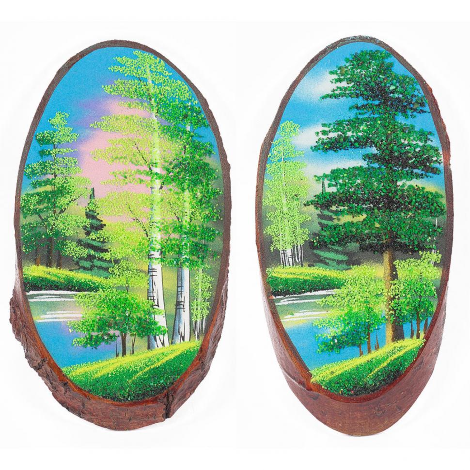 Панно на срезе дерева "Лето" вертикальное 35-40 см каменная крошка фото 1 — 