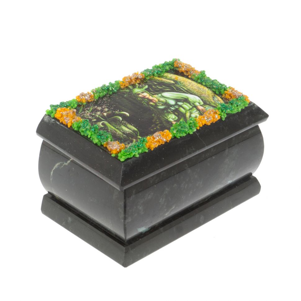 Шкатулка "Хозяйка медной горы" змеевик каменная крошка 10х6,5х6 см фото 1 — 