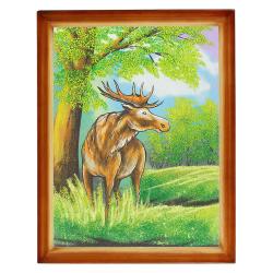 Картина &quot;Лось&quot; багет дерево 36х46 см, каменная крошка — 