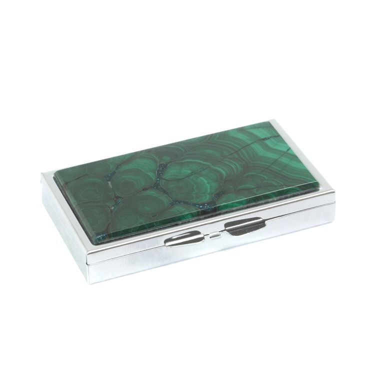 Таблетница на 7 отделений камень малахит серебристая фото 1 — 