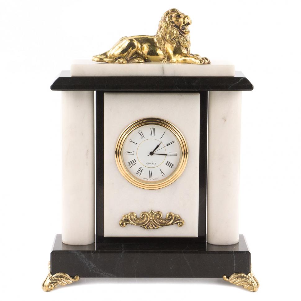Часы "Лев" камень мрамор бронза фото 1 — 