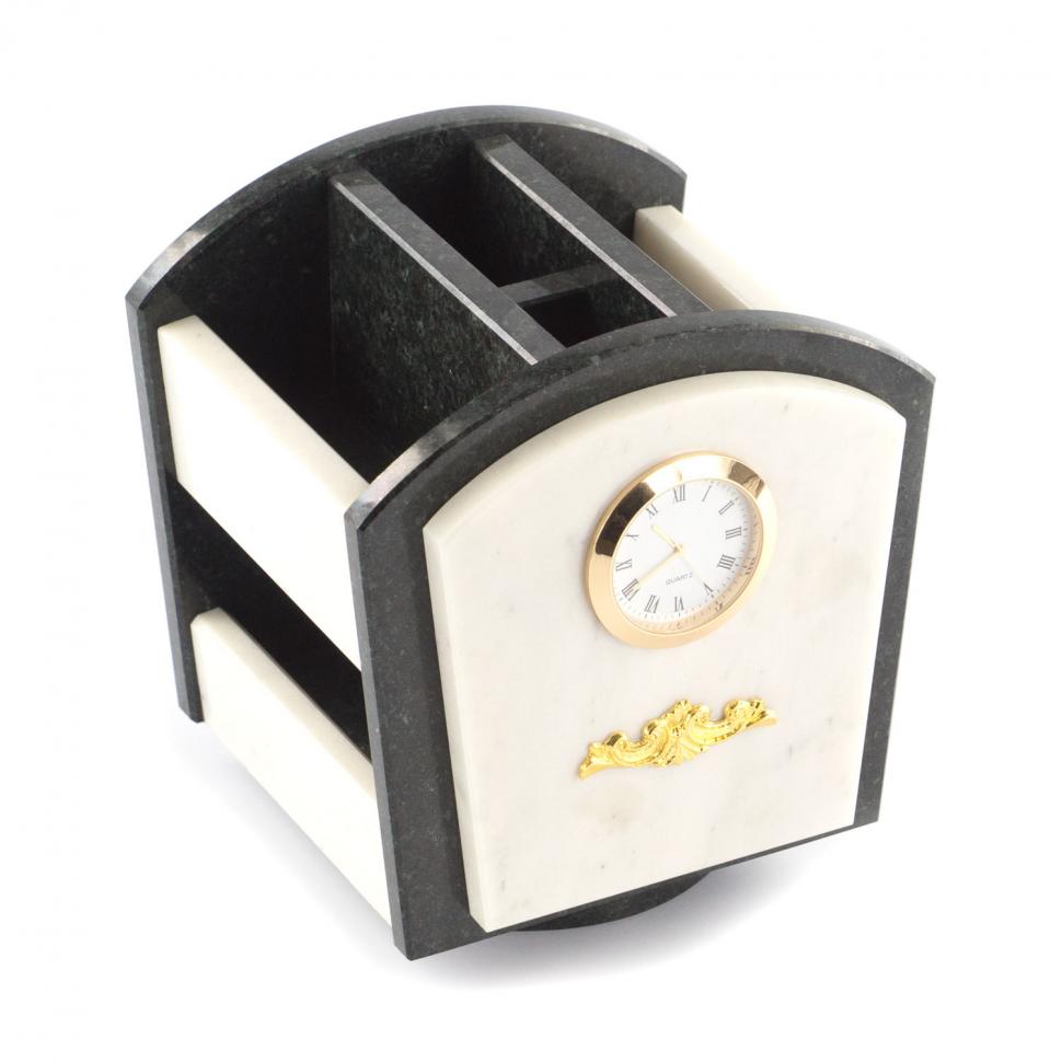 Органайзер настольный с часами и гербом РФ на вращающейся подставке фото 1 — 