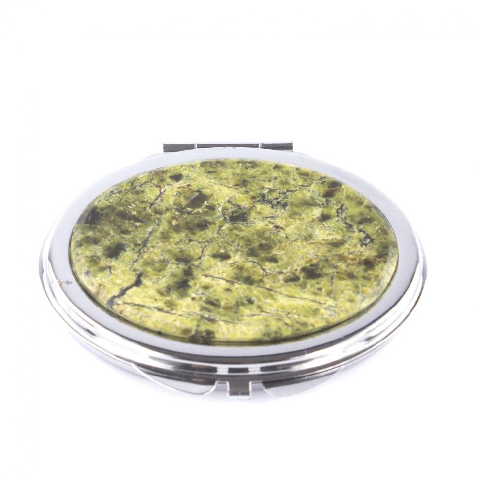 Зеркало карманное овальное из камня змеевик цвет серебро фото 1 — 