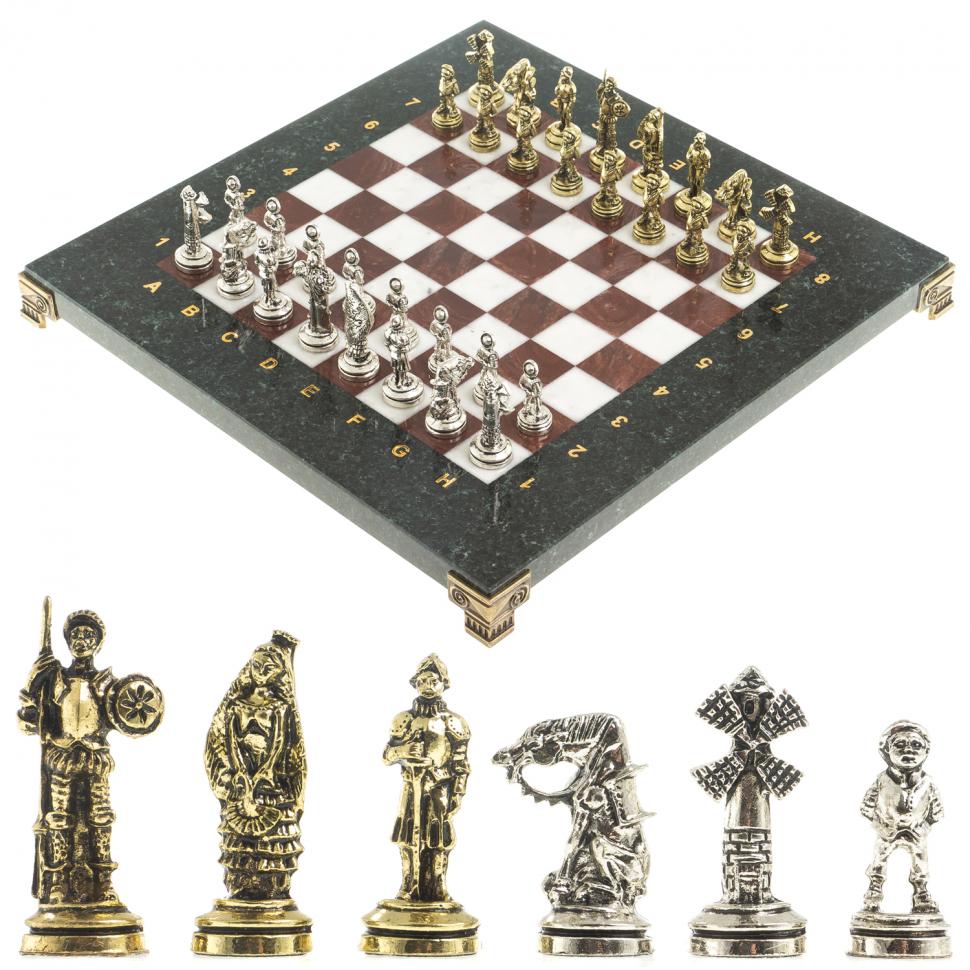 Шахматы "Дон Кихот" доска 28х28 см из камня лемезит мрамор фигуры металлические фото 1 — 