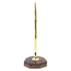 Ручка металлическая на восьмиугольной подставке из коричневого обсидиана 7х7х20 см — 