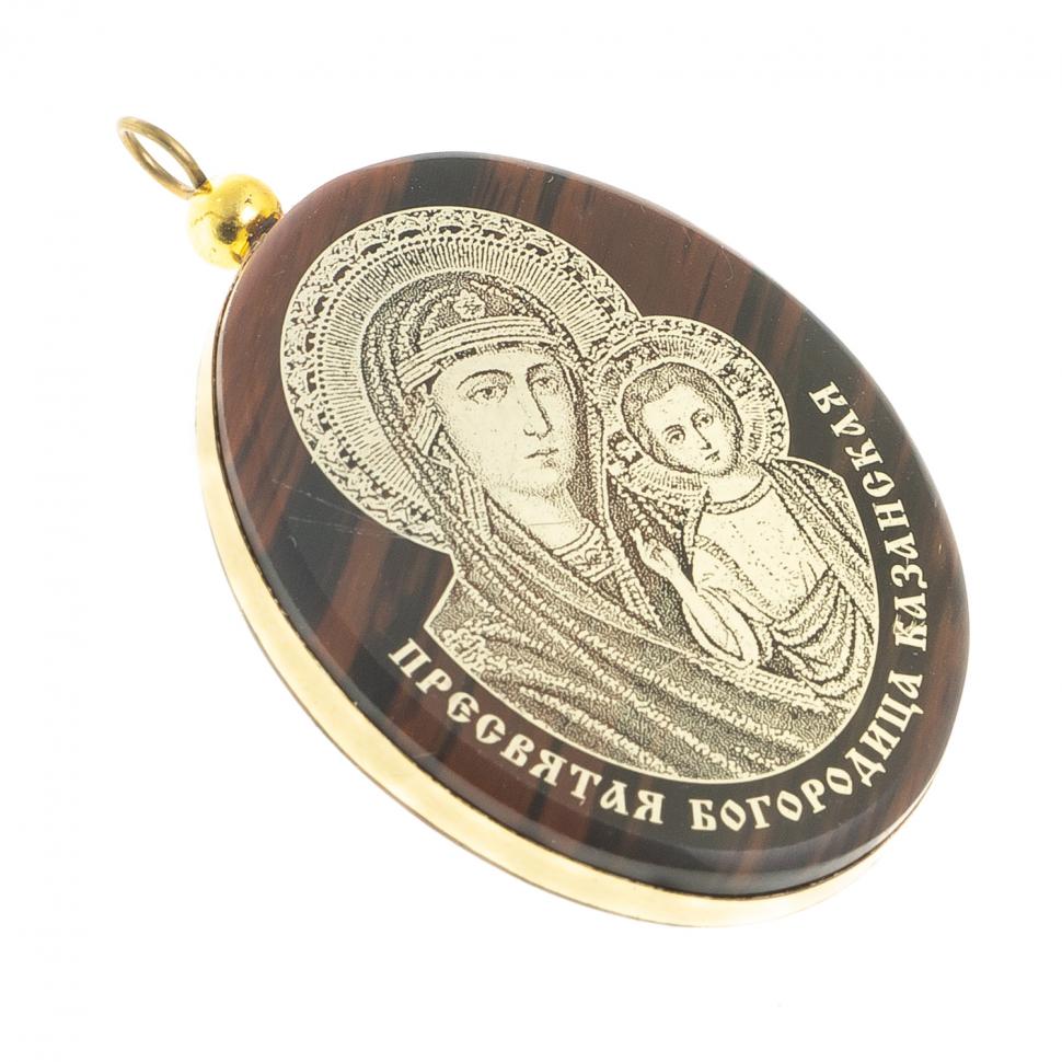 Брелок-кулон оберег «Казанская БМ» из обсидиана фото 1 — 