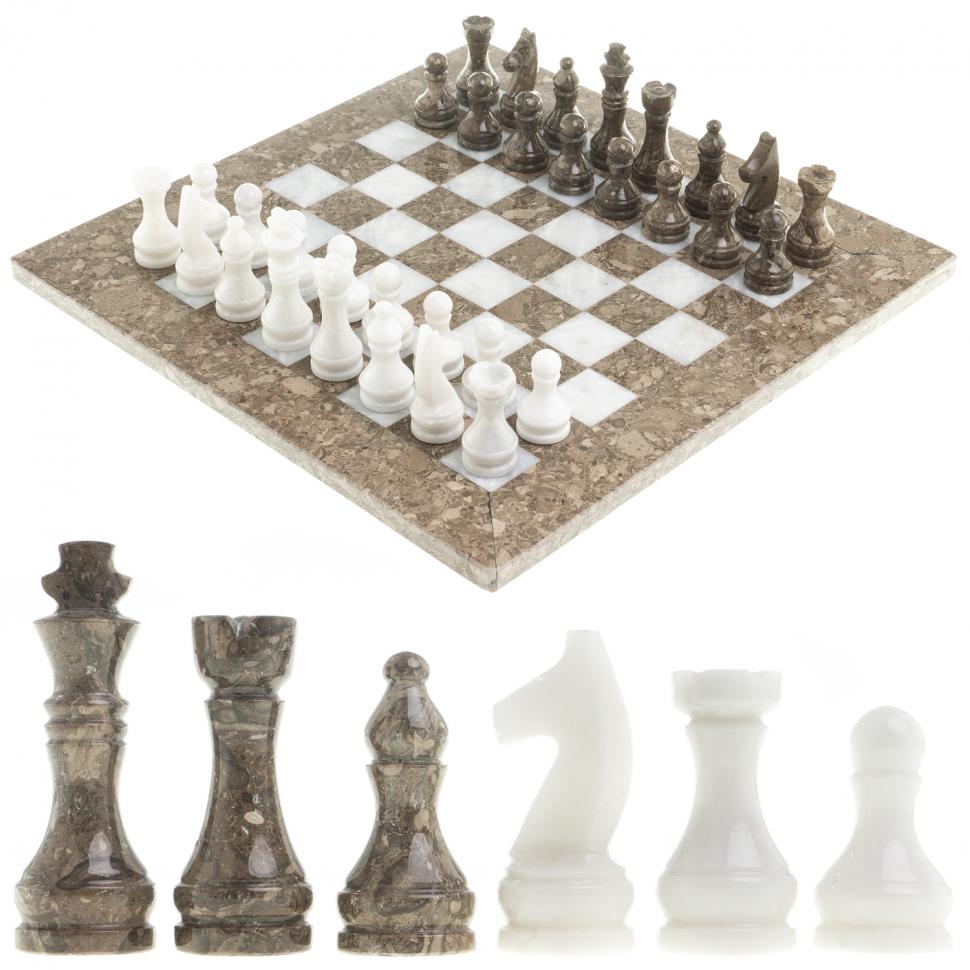 Шахматы "Битва" ракушечник, мрамор доска 38х38 см фото 1 — 