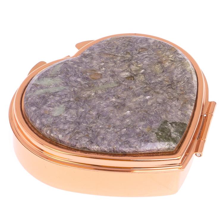 Таблетница "Сердце" на 3 отделения камень лепидолит красное золото фото 1 — 