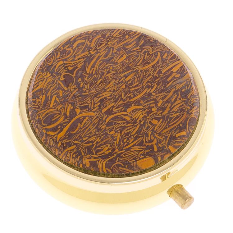 Таблетница на 3 отсека камень змеиная яшма цвет золото фото 1 — 