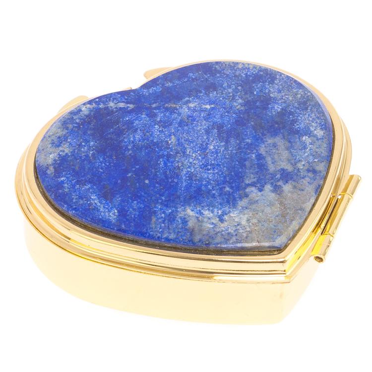 Таблетница "Сердце" на 3 отделения камень лазурит афганский цвет золото фото 1 — 