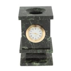 Карандашница из змеевика с часами 7х7х12 см — 