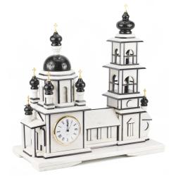 Часы &quot;Храм с колокольней&quot; мрамор змеевик — 