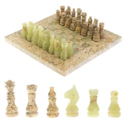 Каменные шахматы &quot;Сувенирные&quot; оникс, ракушечник доска 20х20 см — 