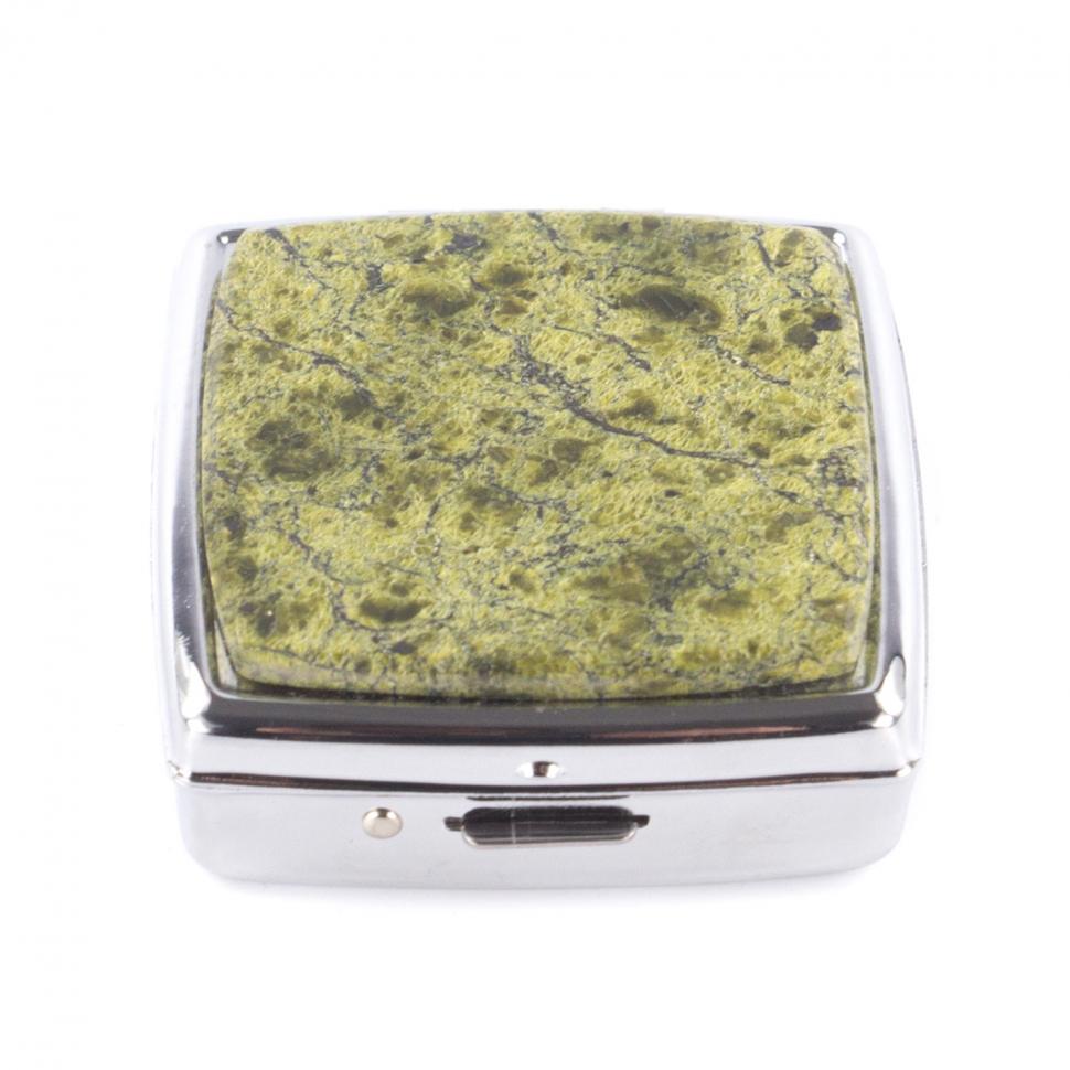 Таблетница с делителем на 2 отсека из змеевика цвет серебро фото 1 — 