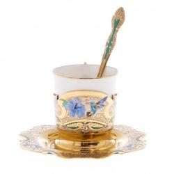 Кофейная пара &quot;Колибри&quot; с рисунком эмалью 80 мл Златоуст — 