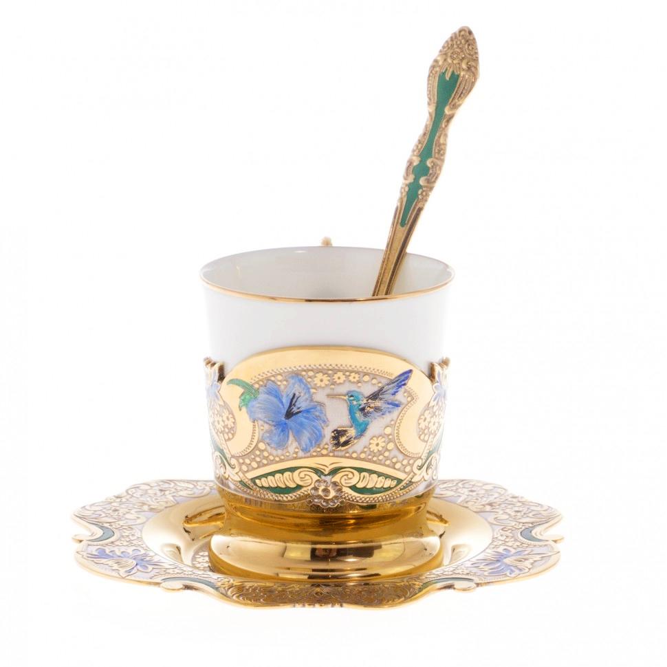 Кофейная пара "Колибри" с рисунком эмалью 80 мл Златоуст фото 1 — 