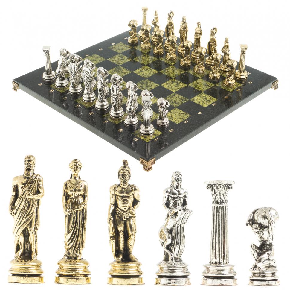 Шахматы "Атлас" доска 44х44 см змеевик фигуры металлические фото 1 — 