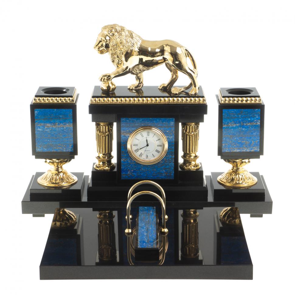 Письменный прибор "Лев с шаром" камень лазурит бронза фото 1 — 