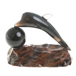 Сувенир фигурка &quot;Дельфин с шаром&quot; камень обсидиан — 