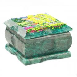 Шкатулка змеевик рисунок лето 10х10х6,5 см — 