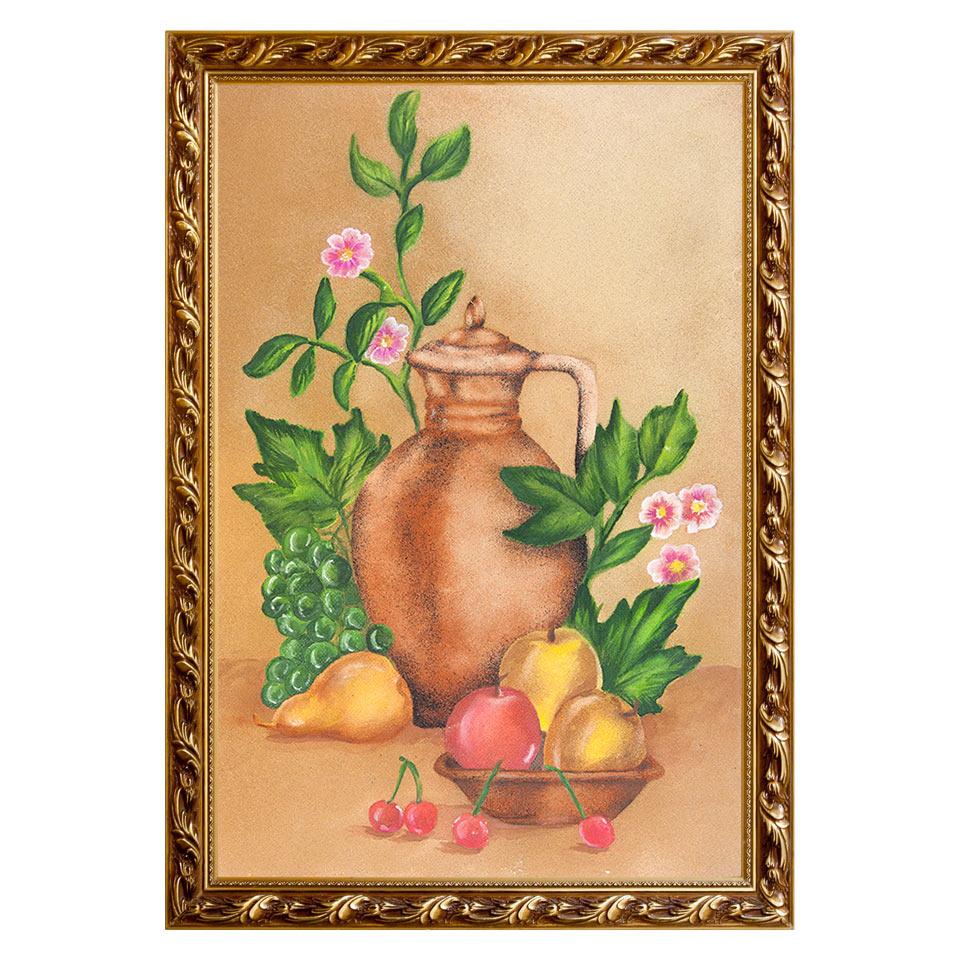 Натюрморт "Кувшин с фруктами" багет 46х66 см, каменная крошка фото 1 — 